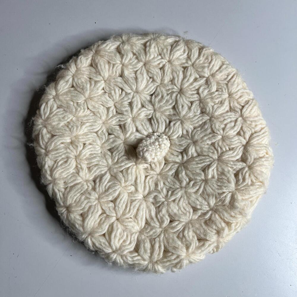 Vintage Morgan's Beret Hat Womens One‎ Size White Wool Crochet Winter Warm
